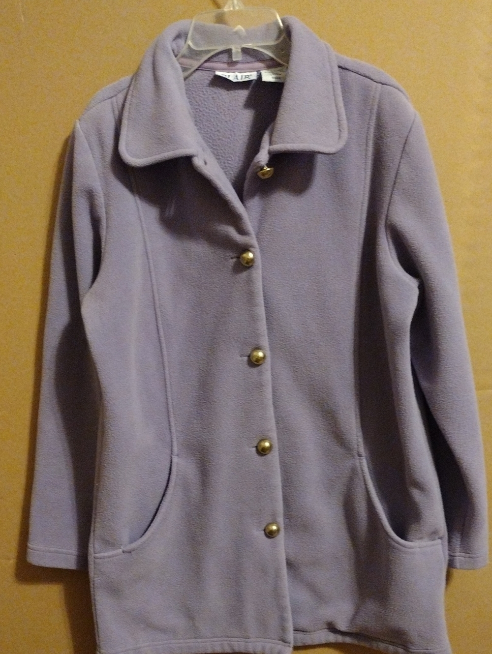 Blair Lavender Fleece Button Front Jacket Gold Buttons